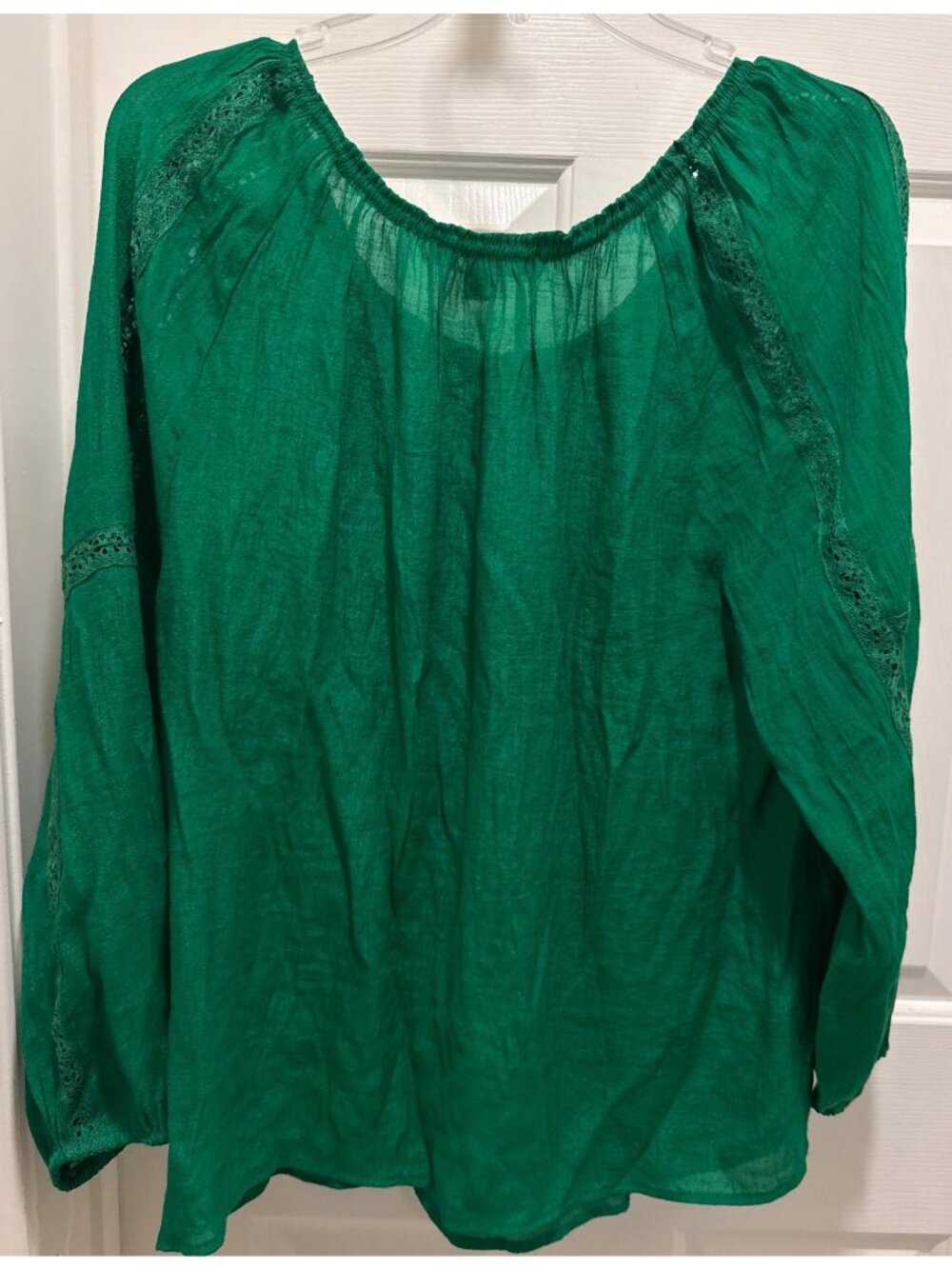 Hope & Harlow womens XL Jolly green long sleeve shirt blouse crochet lace trim - Picture 2 of 14